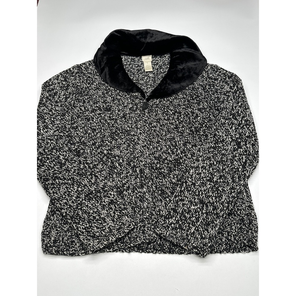 J Jill Textured Knit Cardigan‎ Sweater Jacket Velvet Collar Black Extra Small